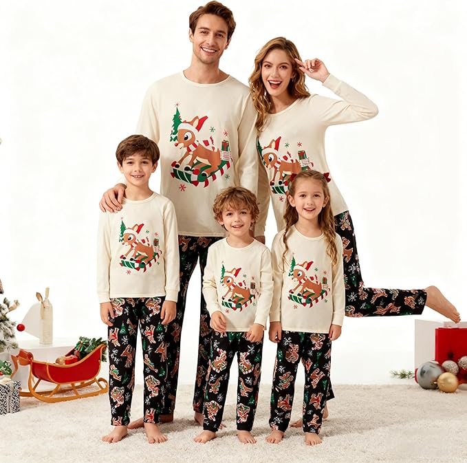 Awoscut Christmas Family Matching Pajamas Christmas Pjs Holiday Nightwear Sleepwear Sets Long Sleeve Pjs