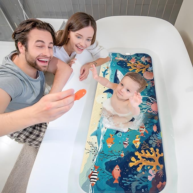 XIYUNTE Baby Bath Mat for Tub Non Slip Kids Bath Mat - 40"x16" Extra Long Bathtub Mat Non Slip Kids, Eco-Friendly Toddler Bath Mats with Suction Cups for Secure Grip, Easy to Clean & Easy Drying