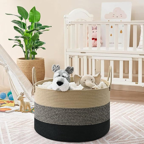 67L Storage Basket for Organizing, 20"×13" Large Laundry Baskets, Cotton Rope Woven Blanket Basket, Toy Storage for Kids, Collapsible Blankets Storage for Living Room, Nursery Room