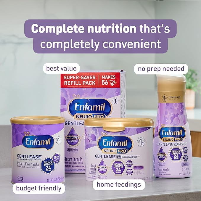 Enfamil NeuroPro Gentlease Ready-to-Feed with Smaller Proteins for Easy Digestion, Brain Supporting DHA, Prebiotic,Baby Formula for easing Fussiness, Crying, Gas, Spit-up in 24hrs, 32 Fl Oz, 6 Count