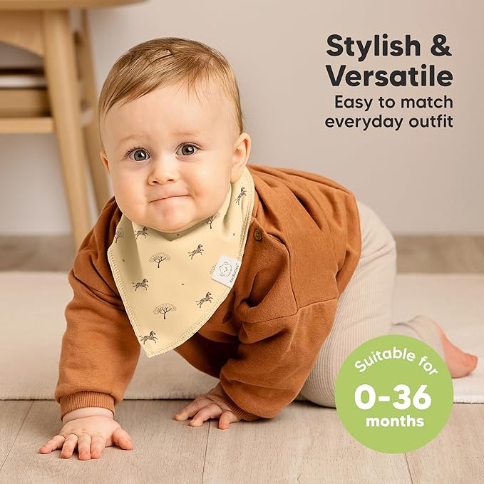 8-Pack Organic Baby Bandana Bibs for Boys, Girls - Super Absorbent Triangle Baby Bibs for Drooling and Teething Infant, 100% Cotton Extra Soft for Newborn, Infant 0-36 Months (Wildscape)