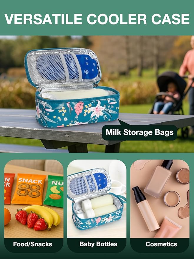 Breast Milk Cooler Travel Bag, Real-Time Temperature Display, Holds 20oz Breastmilk Storage Bag with 2 Breast Milk Ice Pack, Cooling & Waterproof Portable Cooler for Moms on The Go (Lily)