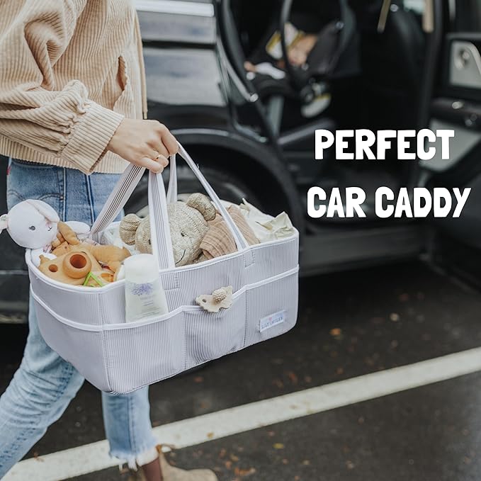 Lily Miles Baby Diaper Caddy - Organizer Tote Bag for Baby Girl Essentials - Baby Shower Basket - Nursery Must Haves - Registry Favorites - Newborn Caddie Car Travel - Gray/Blush, Extra Large