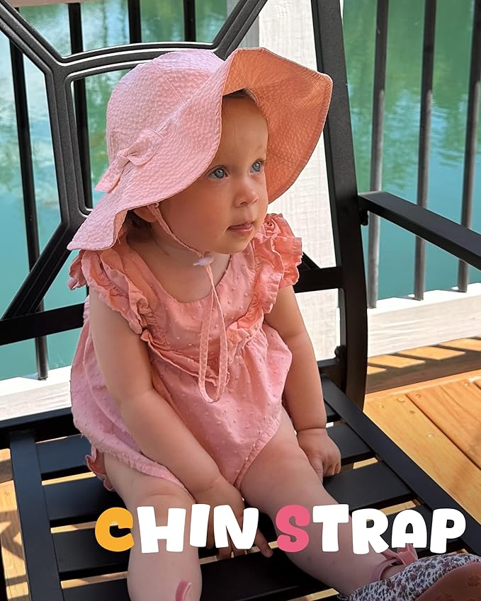 HONGTEYA Baby Sun Hat Toddler Girl Beach Hat Adjustable Outdoor Summer Hat UPF 50+ Sun Protection Wide Brim Infant Kids