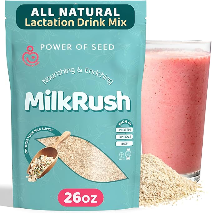 Milkrush Lactation Support for Breastfeeding - Oats Seeds & Almond Lactation Drink Mix - Milk Booster for Breastfeeding Superfood Mix with Omega 3, Iron & Calcium - Kosher Certified - 12oz Bag