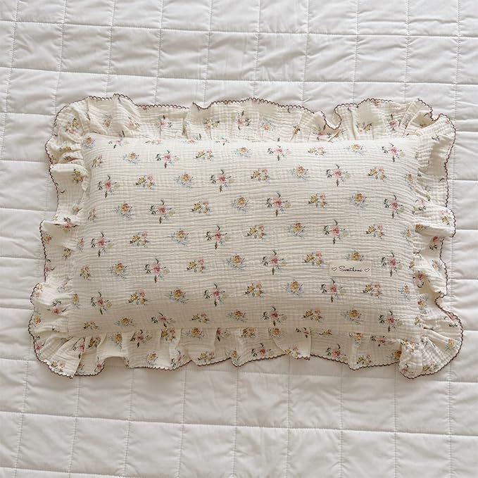 AOJIM Muslin Cotton Kids Pillowcase with Azalea Patterns, Lightweigth Soft Crib Nursery Pillowcase 1PC for Boys Girls, Print Toddler Bedding for Room Decor, Machine Washable, 14x20 Inches
