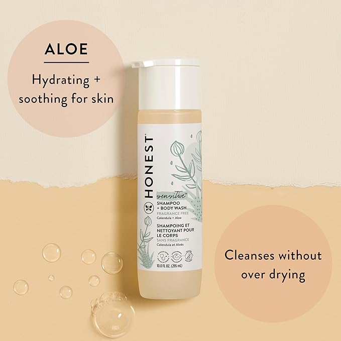 The Honest Company 2-in-1 Cleansing Shampoo and Body Wash for Sensitive Skin, Gentle Tear-Free Hypoallergenic Baby Wash with Naturally Derived Ingredients, Fragrance-Free, 18 fl oz