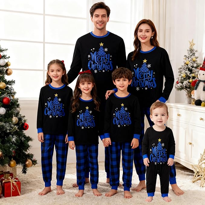 Awoscut Christmas Family Matching Pajamas Christmas Pjs Holiday Nightwear Sleepwear Sets Long Sleeve Pjs