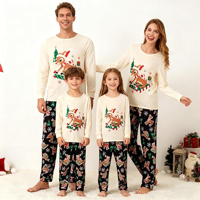 Awoscut Christmas Family Matching Pajamas Christmas Pjs Holiday Nightwear Sleepwear Sets Long Sleeve Pjs