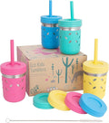 Elk and Friends 10oz Stainless Steel Kids + Toddler Drinking Cups | The Original Mason Jars with Lids + Sleeves + Straws | Smoothie Cups | Spill Resistant | Dishwasher Safe | 4 Pack