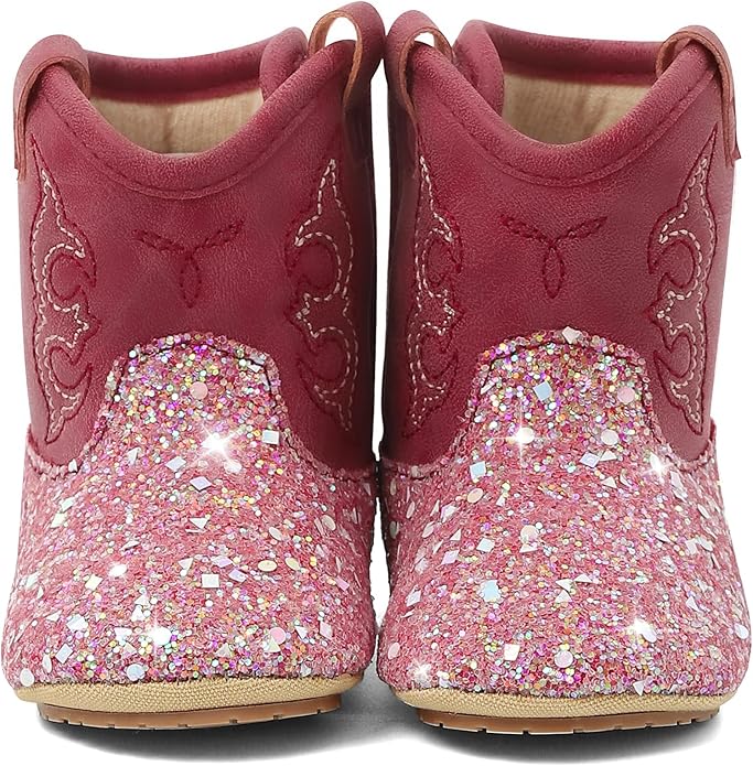 MK MATT KEELY Leather Western Boots Cowboy Bootie Soft Sole Non-Slip Crib Shoes for Baby Infant Toddler Girls Boys Newborn
