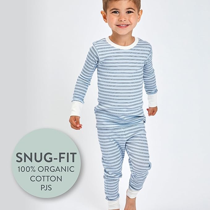 HonestBaby 4 Piece Pajamas Sleepwear Pjs 100% Organic Cotton for Infant Baby and Toddler Boys, Girls, Unisex