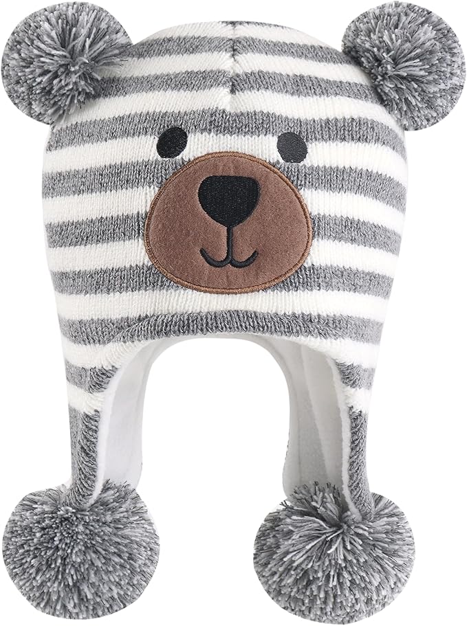 LANGZHEN Toddler Kids Infant Winter Hat,Earflap Knit Warm Cap Fleece Lined Beanie for Baby Boys Girls