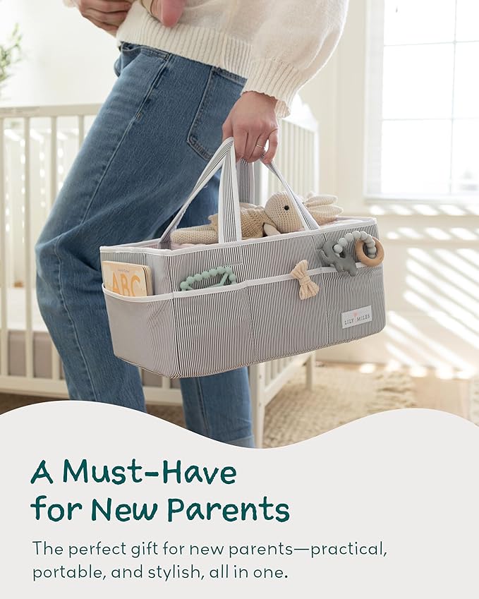 Lily Miles Baby Diaper Caddy - Large Organizer Tote Bag for Newborn essentials Boy or Girl - Baby Shower Basket - Nursery Must Haves - Registry Favorites - Newborn Caddie Car Travel