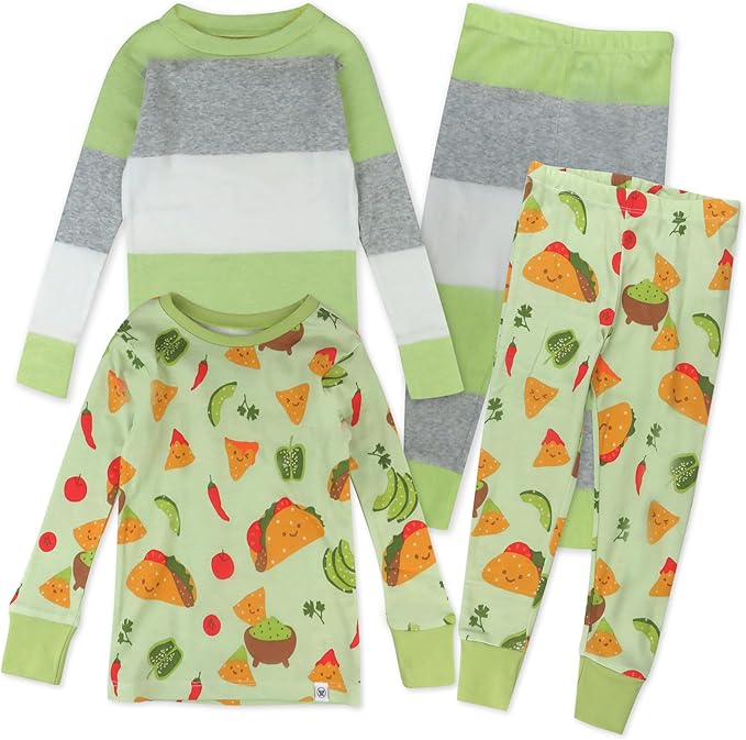 HonestBaby 4 Piece Pajamas Sleepwear Pjs 100% Organic Cotton for Infant Baby and Toddler Boys, Girls, Unisex