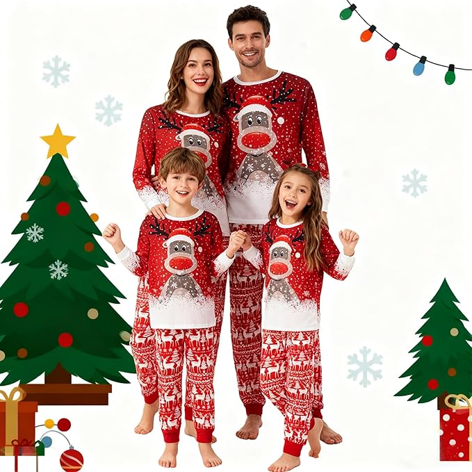 Awoscut Christmas Family Matching Pajamas Christmas Pjs Holiday Nightwear Sleepwear Sets Long Sleeve Pjs