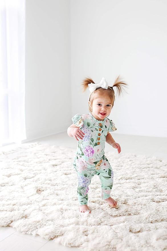 Posh Peanut Baby Girl Pajamas – Ruffled Cap Sleeve Romper PJs – Soft Viscose from Bamboo One-Piece for Babies & Toddlers