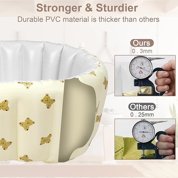 Mink Newborn to Toddler Bath Tub,Inflatable Baby Bathtub with Built-in Air Pump,Portable Travel Shower Basin with Back Support, Deflates and Folds Easily (Bear tub)