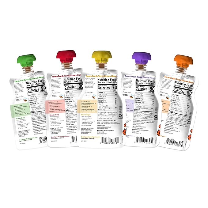 Once Upon a Farm Pouches, Dairy-Free Smoothie Variety Pack, Strawberry, Apple, Banana, Coconut Milk, Mango, Peach, USDA Certified Organic, Non-GMO, Cold-Pressed, No Sugar Added, Variety Pack of 24