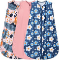 3 Pack Baby Sleep Sack 100% Rayon Cotton Baby Sleeping Bag 2-Way Zipper Toddler Wearable Blankets TOG 0.3. (Gerbera&Tulips&Pink, 18-24 Months)