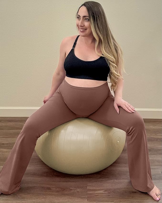 G4Free BareFeel Maternity Flare Leggings with Pockets Over The Belly Stretchy Casual Lounge Pregnancy Dress Pants for Work