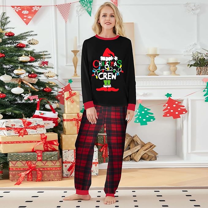 Awoscut Christmas Family Matching Pajamas Christmas Pjs Holiday Nightwear Sleepwear Sets Long Sleeve Pjs