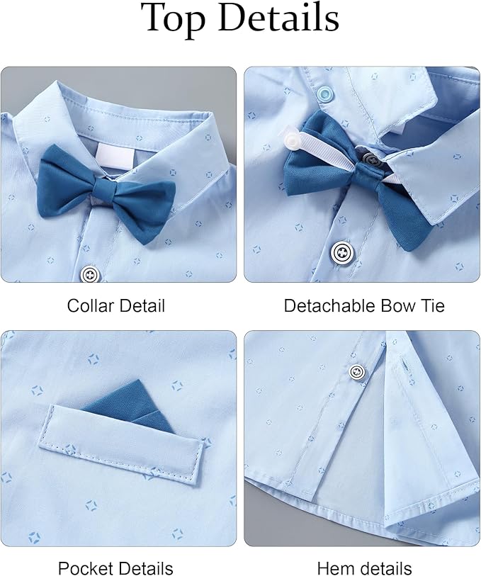 nilikastta Boy Suit Toddler Boy Outfit Boy Dress Shirt with Bowtie/Suspender Pants Gentleman Wedding Outfits 1-10 Years