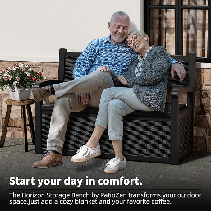 Outdoor Storage Bench - Waterproof Resin Patio Bench with Storage, All-Weather Durable Design for Garden, Deck, or Patio