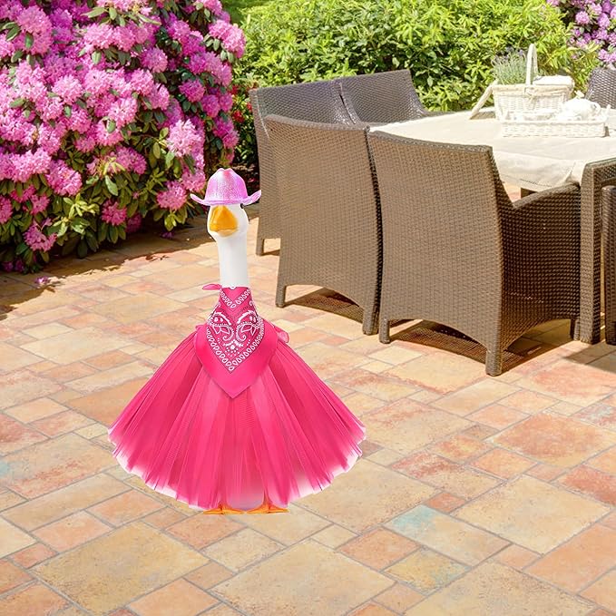 Porch Goose Outfits for 17" & 23" Lawn Goose – Pink Cowgirl Porch Goose Clothes Set with Skirt & Scarf – Western Goose Statue Outfit for Outdoor Porch Decoration