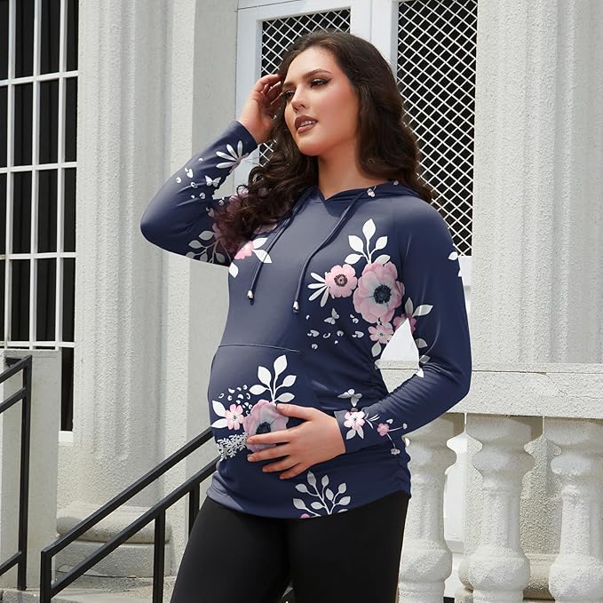 GINKANA Maternity Hoodie Long Sleeves Shirts Casual Maternity Top Pregnancy Sweatshirt Casual Clothes