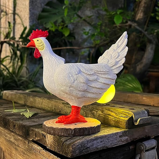 Solar Garden Statues Outdoor Decor - Miniature Chicken Egg Lamp Figurine Thanksgiving Decorations Chickens Lights with Egg in Butt LED 3D Sculpture for Patio, Lawn - Unique Christmas Housewarming Gift