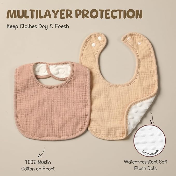 6-Pack Muslin Baby Bibs for Unisex Boys Girls, Cotton Baby Drool Bibs, Drooling and Teething Bibs for Infant