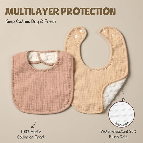 6-Pack Muslin Baby Bibs for Unisex Boys Girls, Cotton Baby Drool Bibs, Drooling and Teething Bibs for Infant