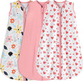3 Pack Baby Sleep Sack 6-12 Months 100% Rayon Cotton Baby Sleeping Bag 2-Way Zipper Toddler Wearable Blankets TOG 0.3 （Heart&Pink&Floral）