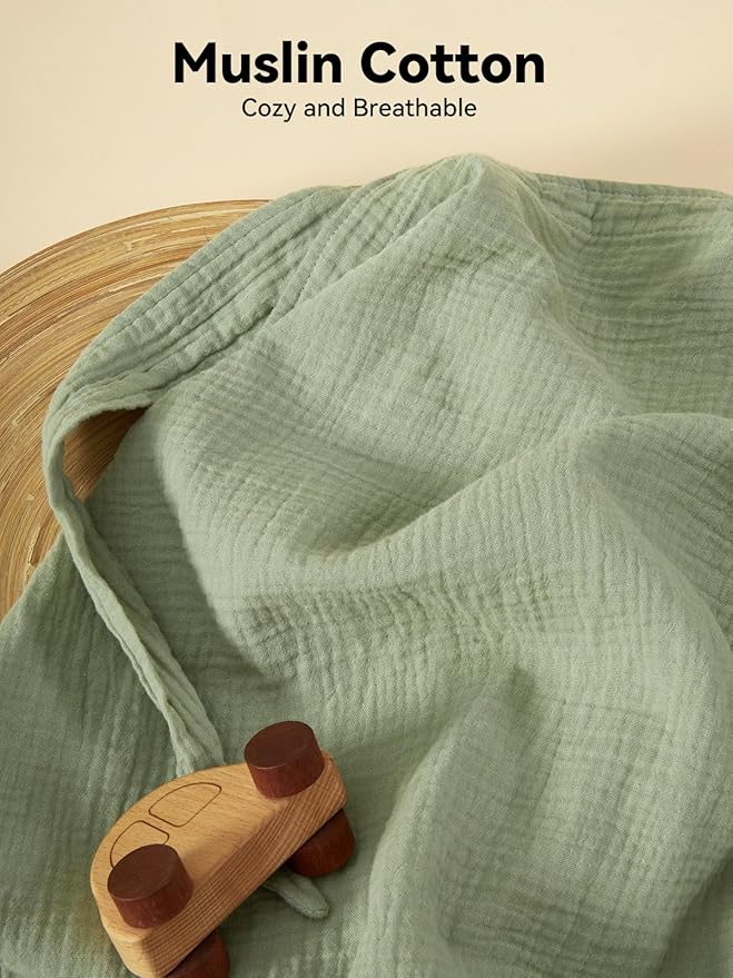 TILLYOU Muslin Nursing Cover for Baby Breastfeeding, 100% Cotton Breathable with Arch Neckline for Women, Green