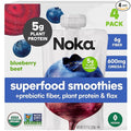 Noka Superfood Smoothie Pouches (Blueberry Beet) 4 Pack, with Plant Protein, Prebiotic Fiber & Flax Seed, Organic, Gluten Free, Vegan, Healthy Fruit Squeeze Snack Pack, 4.22oz Each