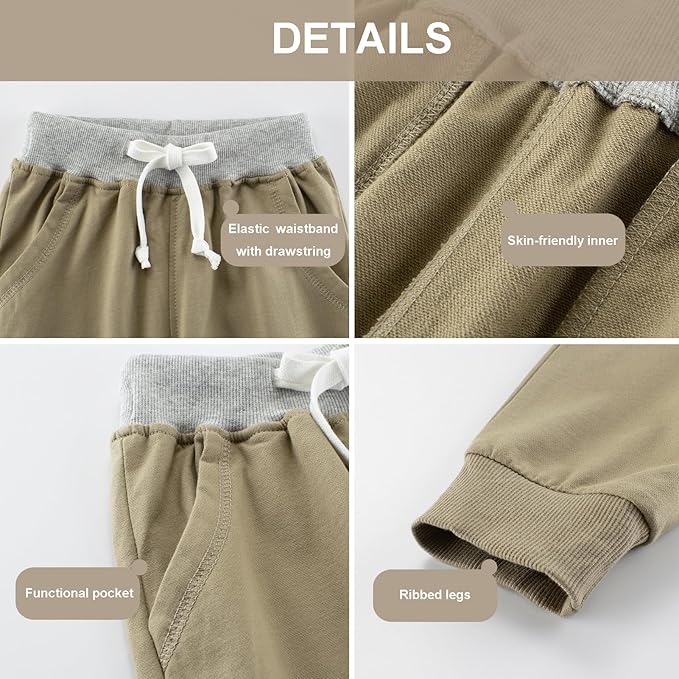 GFQLONG 3 Pack Toddler Boys Sweatpants Kids Active Jogger Pants with Pocket Drawstring
