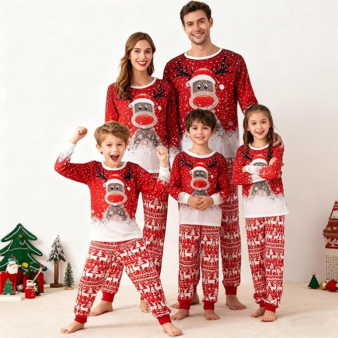 Awoscut Christmas Family Matching Pajamas Christmas Pjs Holiday Nightwear Sleepwear Sets Long Sleeve Pjs