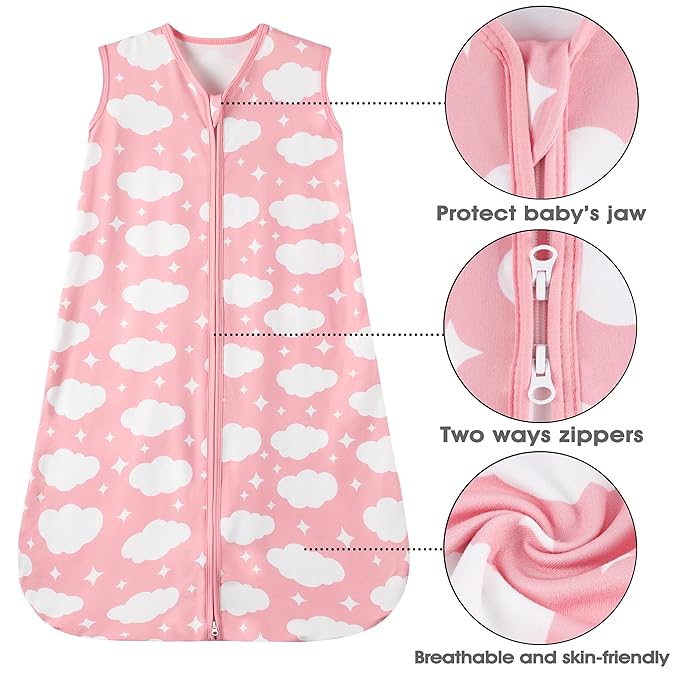 Baby Sleep Sack 0-6 Months Baby Wearable Blanket 100% Rayon Cotton 2-Way Zipper Toddler Sleeping Sack，Comfy Soft Lightweight TOG 0.3（Cloud）