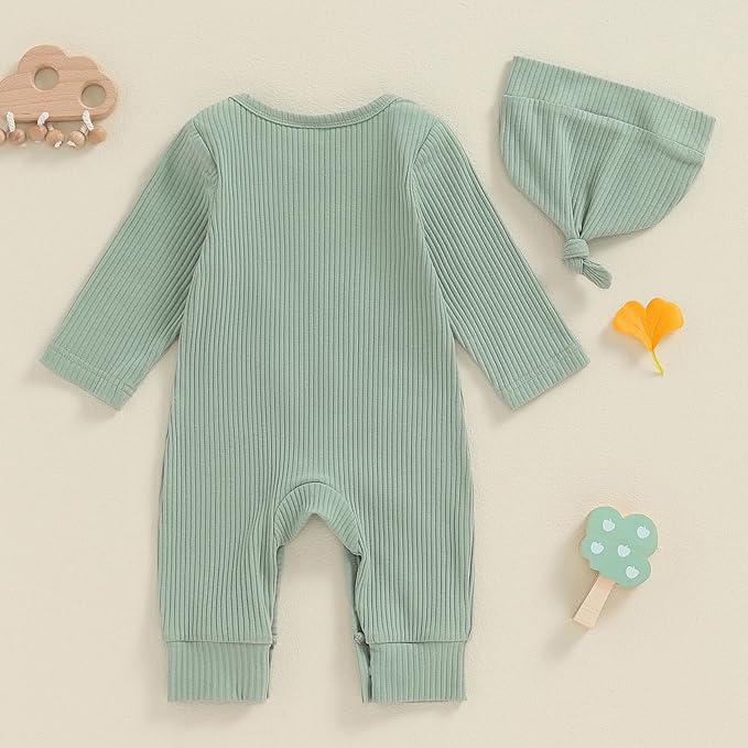 Fernvia Newborn Baby Boy Clothes Letters Print Bodysuit 3 6 9 12 18 Months Long Sleeve Jumpsuit with Hat 2PCS Outfits Set