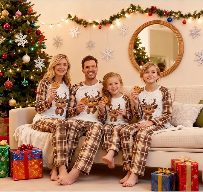 Awoscut Christmas Family Matching Pajamas Christmas Pjs Holiday Nightwear Sleepwear Sets Long Sleeve Pjs