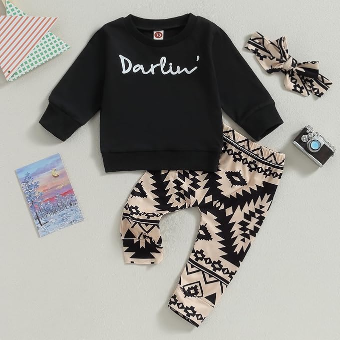 3Pcs Baby Girl Outfits Daisy Sweatshirt + Pants + Headband Infant Fall Winter Clothes