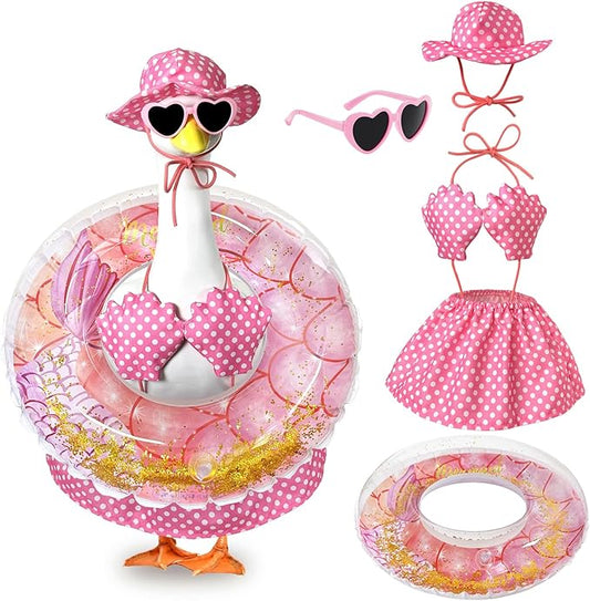 Summer Bikini Porch Goose Outfits, 23 Inch Hawaiian Goose Clothes for Cement Goose, Porch Goose Summer Outfit for Outdoor Garden Yard Decor