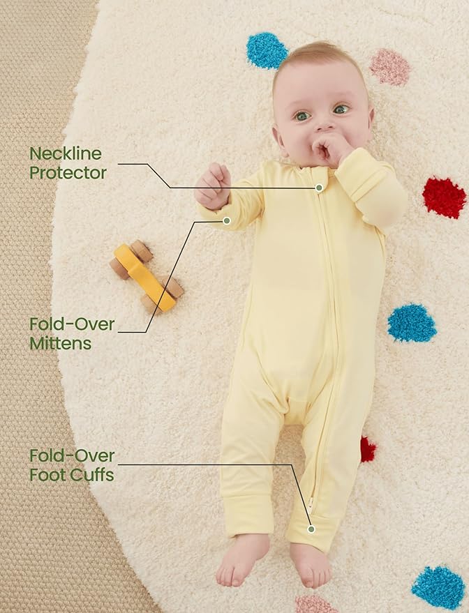 PATPAT Baby Footies Boys Girls - Bamboo Viscose - Zipper & Non-Slip Soles Romper Mitten - Footed & Footless Infant Clothes