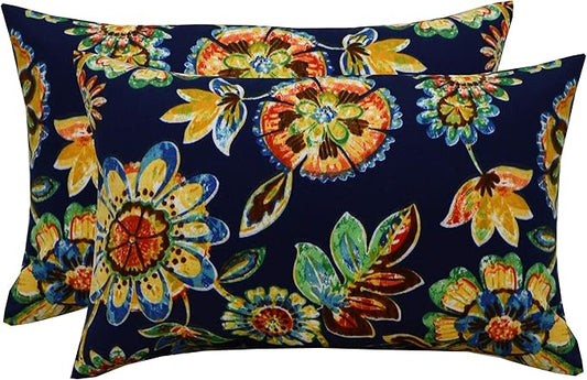 RSH DECOR: Lumbar Throw Pillows Set of 2 | 20” x 12" | All-Weather Spun Fabric | Water and Fade-Resistant | Outdoor Support Pillows for Patio Furniture | Daelyn Navy