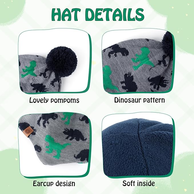 Duoyeree Kids Beanie Hat for Boys Girls Pom-pom Kint Hats Cozy Lining Winter Skull Cap