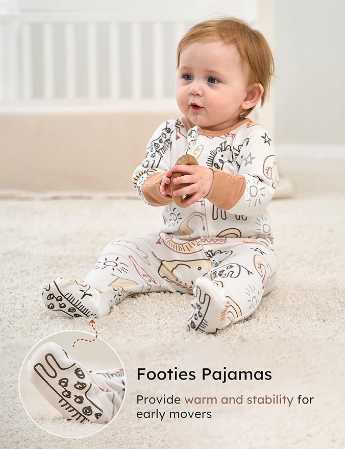 Yoofoss Baby Pajamas 100% Cotton Baby Sleepers for Newborn 0-3 3-6 6-9 Months Boys Girl Clothes 3pcs Footed PJs