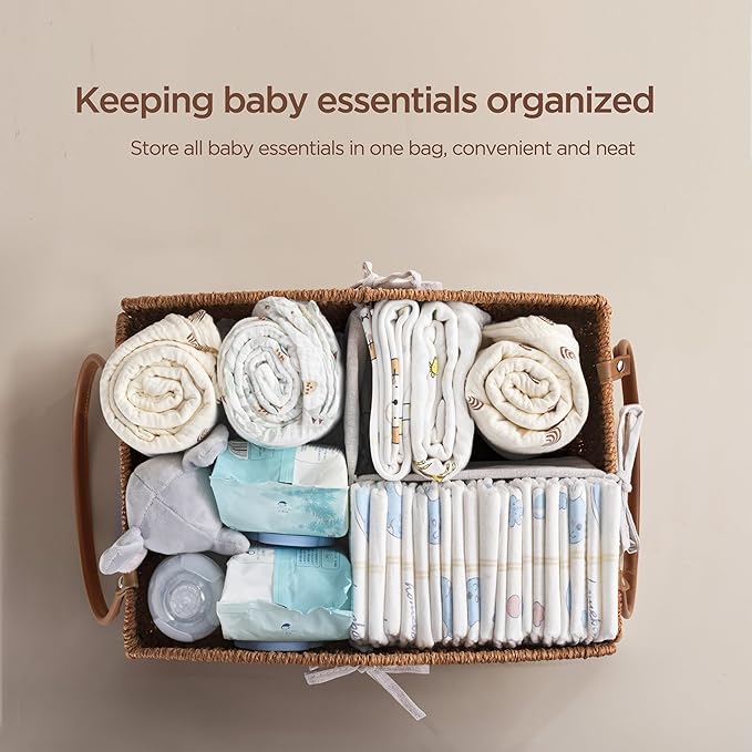 HBlife Diaper Caddy Organizer, Large Hand-Woven Storage Basket for Diapers & Baby Essentials - Elegant Curved Design, Ideal Gift for Baby Shower & Registry Must-Have