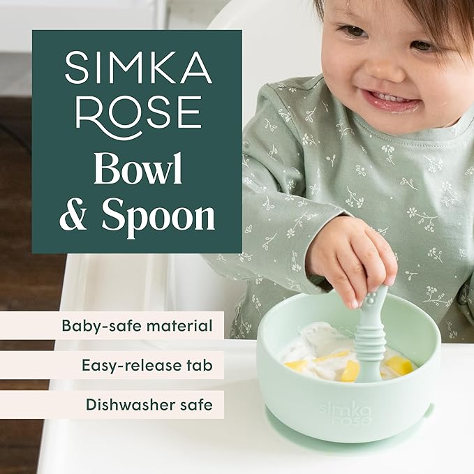 Simka Rose Baby Bowl & Spoon Set, Baby Bowls Suction for Toddler, BPA-Free Silicone Bowls Baby, Baby Bowl & Spoon Dishwasher & Microwave Safe Baby Feeding Supplies (Grey) - Silicone Suction Bowl