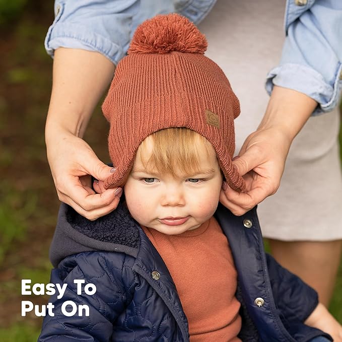 Baby Beanies, Baby Hats for Boys, Girls - Cute Toddler Winter Hat, Soft & Stretchy Beanies for Infant, Newborn 6-36 Months, Cozy & Warm with Earflap Muff & Pom (Regalia)